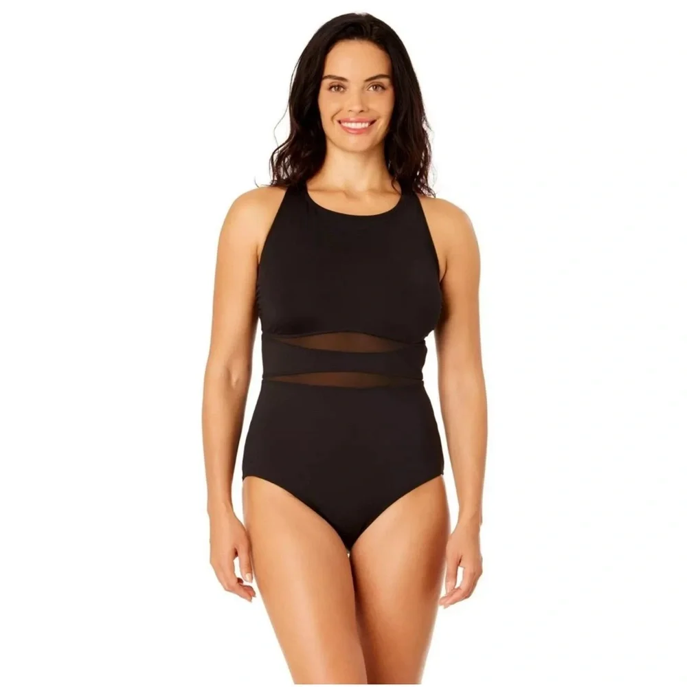 Lands' End Black One Piece Swimsuit with Racerback - Picture 1 of 5